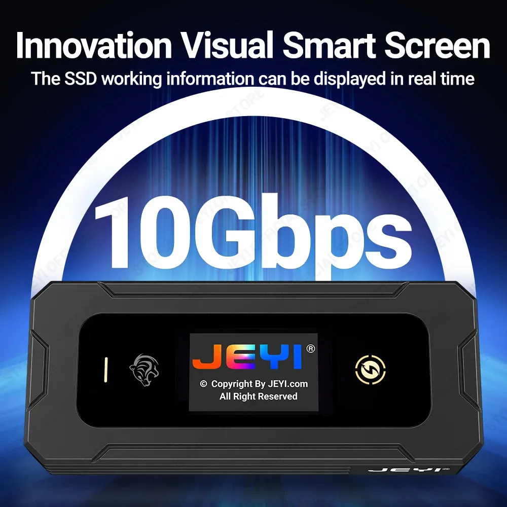JEYI Visual Smart M.2 NVMe / SATA SSD Enclosure, USB 3.2 10Gbps 10 Set Modes Real-time temperature