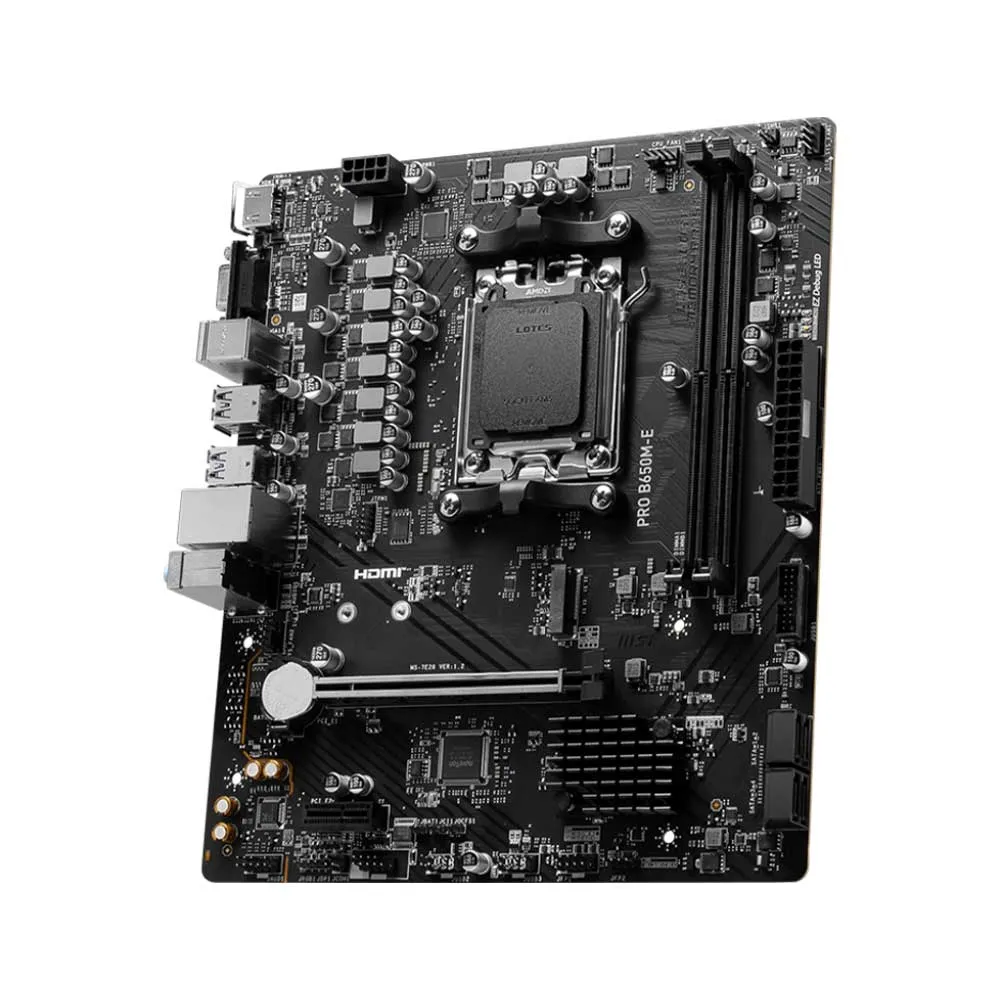 MSI PRO B650M-E Motherboard, Micro-ATX - Supports AMD Ryzen 9000/8000/7000 Series Processors, AM5 - DDR5 Memory Boost 6800+MHz/OC