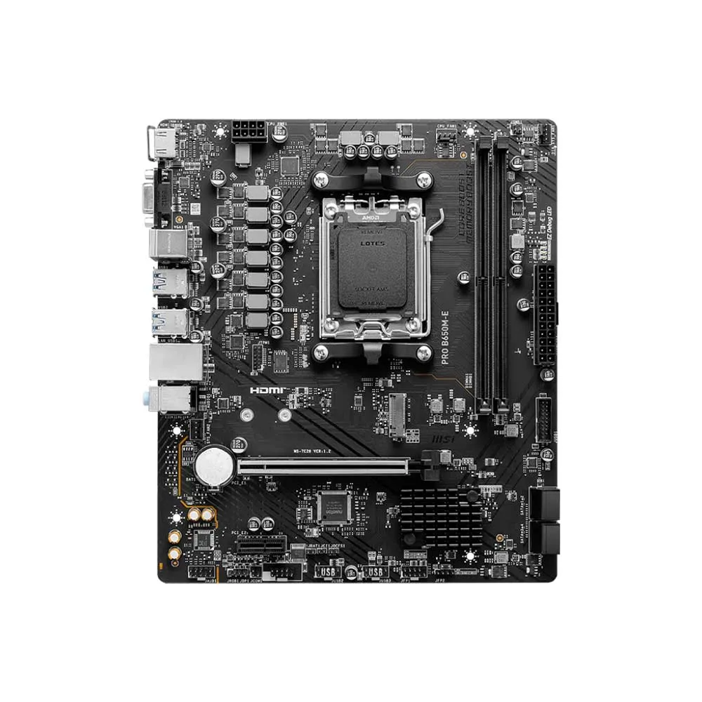 MSI PRO B650M-E Motherboard, Micro-ATX - Supports AMD Ryzen 9000/8000/7000 Series Processors, AM5 - DDR5 Memory Boost 6800+MHz/OC