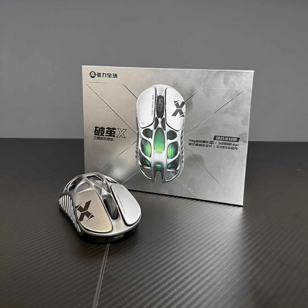 GravaStar Mercury X Pro Wireless Gaming Mouse, 8K Dongle 32,000 DPI PAW 3950 Sensor, 8,000Hz Polling Rate, 49g, RGB Lighting, 5 Programmable Buttons - Used