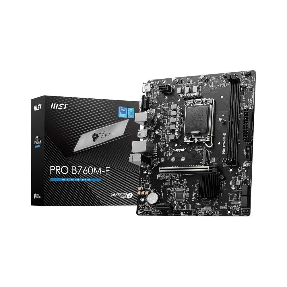 MSI PRO B760M-E Motherboard, Micro-ATX - Supports 14th/13th/12th Gen Intel Core Processors, LGA 1700 - DDR5 Memory Boost 5600MHz