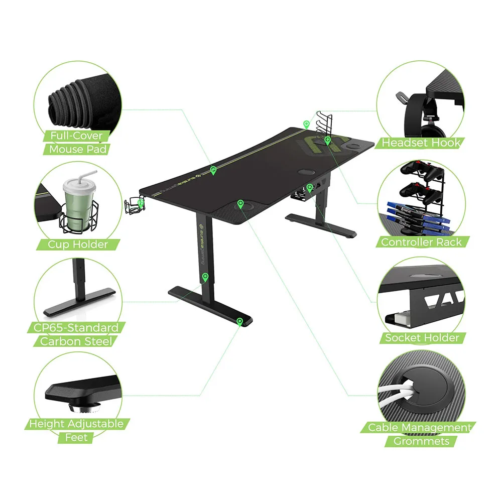 Eureka Ergonomic ERK-IM6301-BK Manual Height Adjustable Gaming Desk