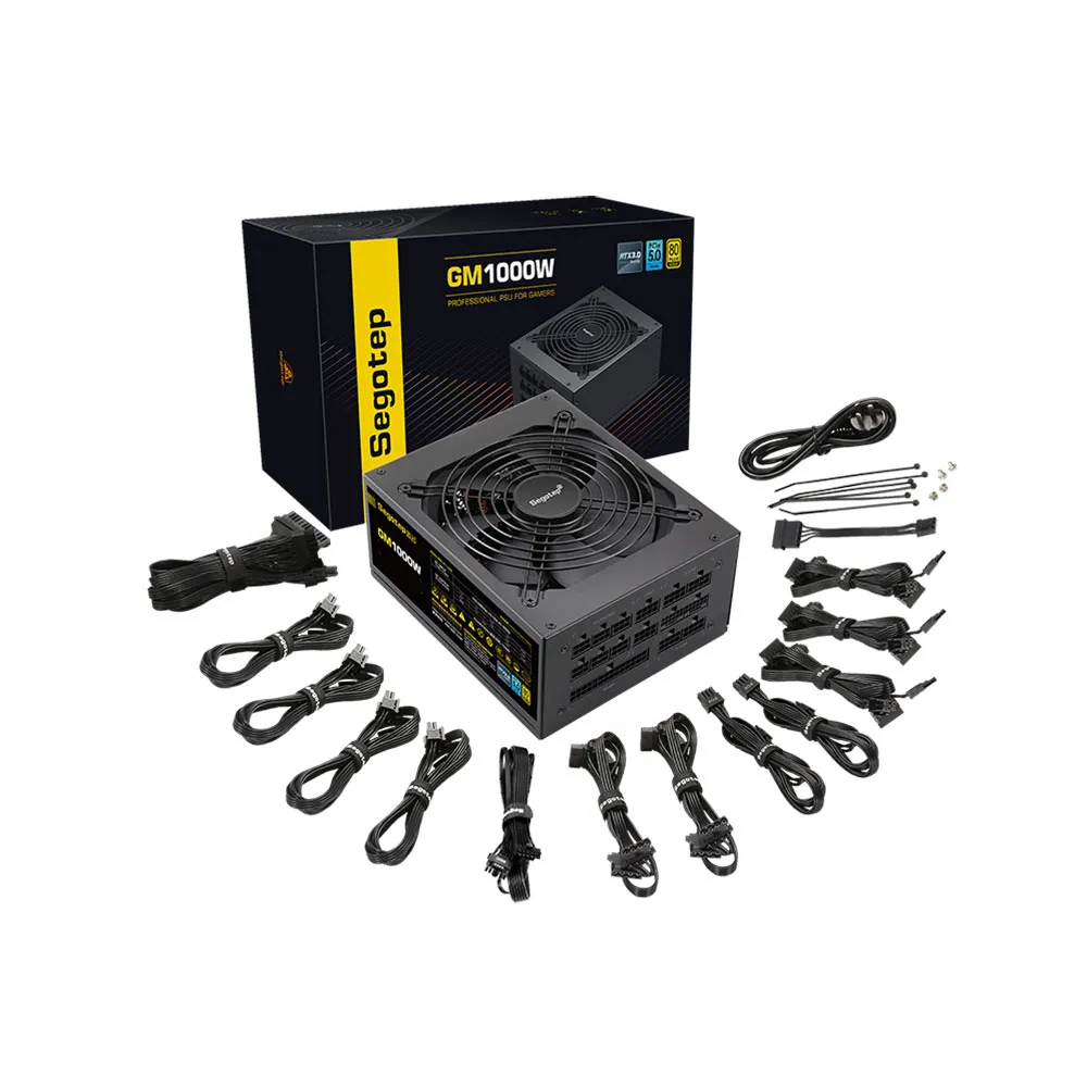 Segotep GM1000W Power Supply 1000W, PCIe 5.0 & ATX 3.0 Full Modular 80 Plus Gold Certified Gaming PSU - Black
