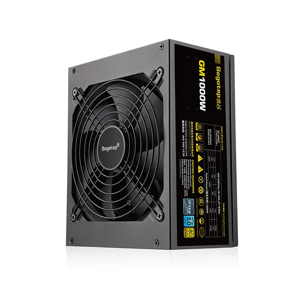 Segotep GM1000W Power Supply 1000W, PCIe 5.0 & ATX 3.0 Full Modular 80 Plus Gold Certified Gaming PSU - Black
