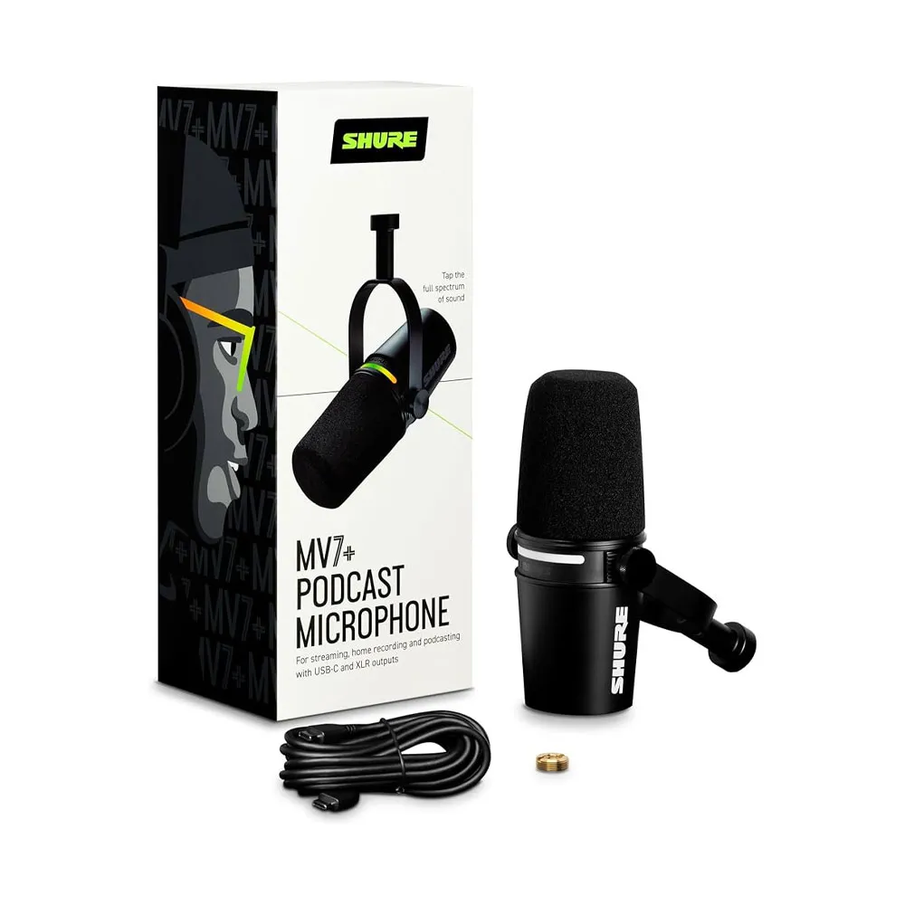 Shure MV7+ Dynamic Microphone – USB-C & XLR Podcast Mic for Streaming - LED Panel, Black