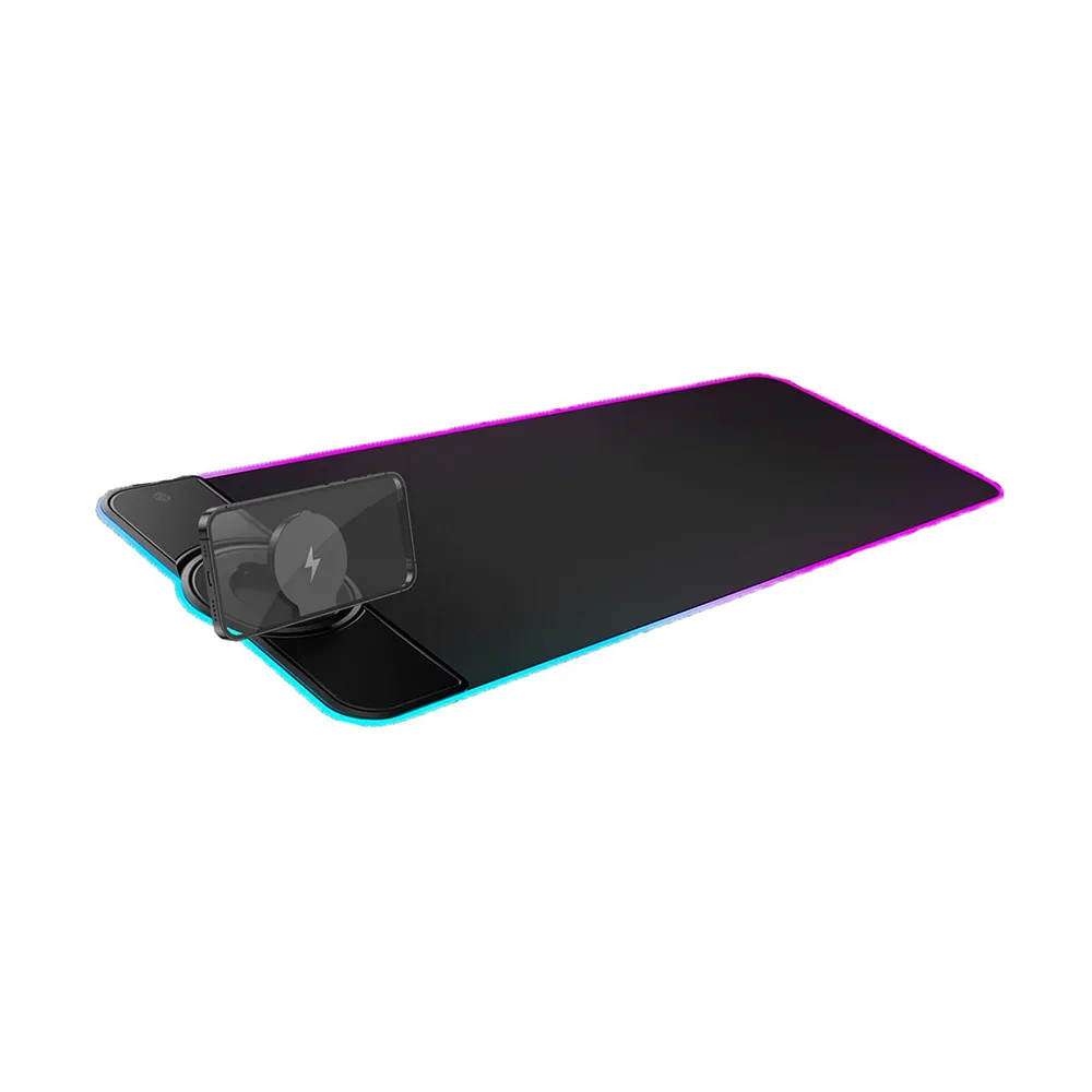Wireless Charging Mouse Pad ,15W Wireless Charger,10 Lighting Modes, Non-Slip Rubber Base For Keyboard Mouse - Black