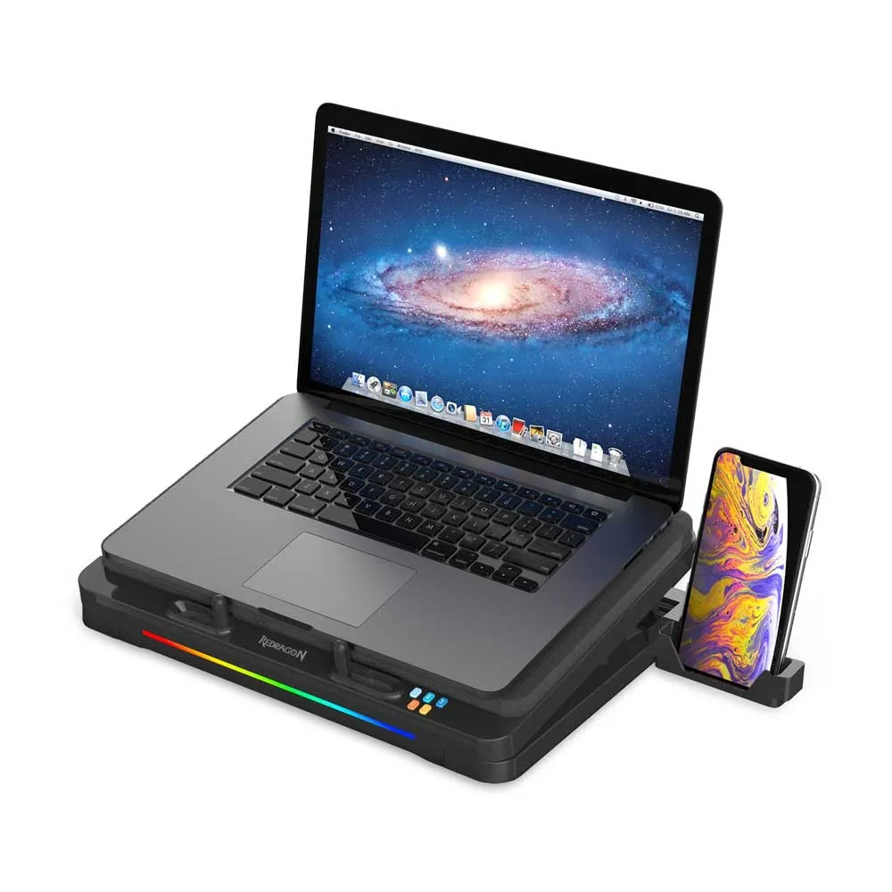Redragon GCP512 Laptop Cooling Pad with 5.9" Fan, Rapid Cooling for 15-17 Inch Laptops, Variable Speed Control, 4 Adjustable Heights, RGB Quiet Cooling Pad with Phone Stand