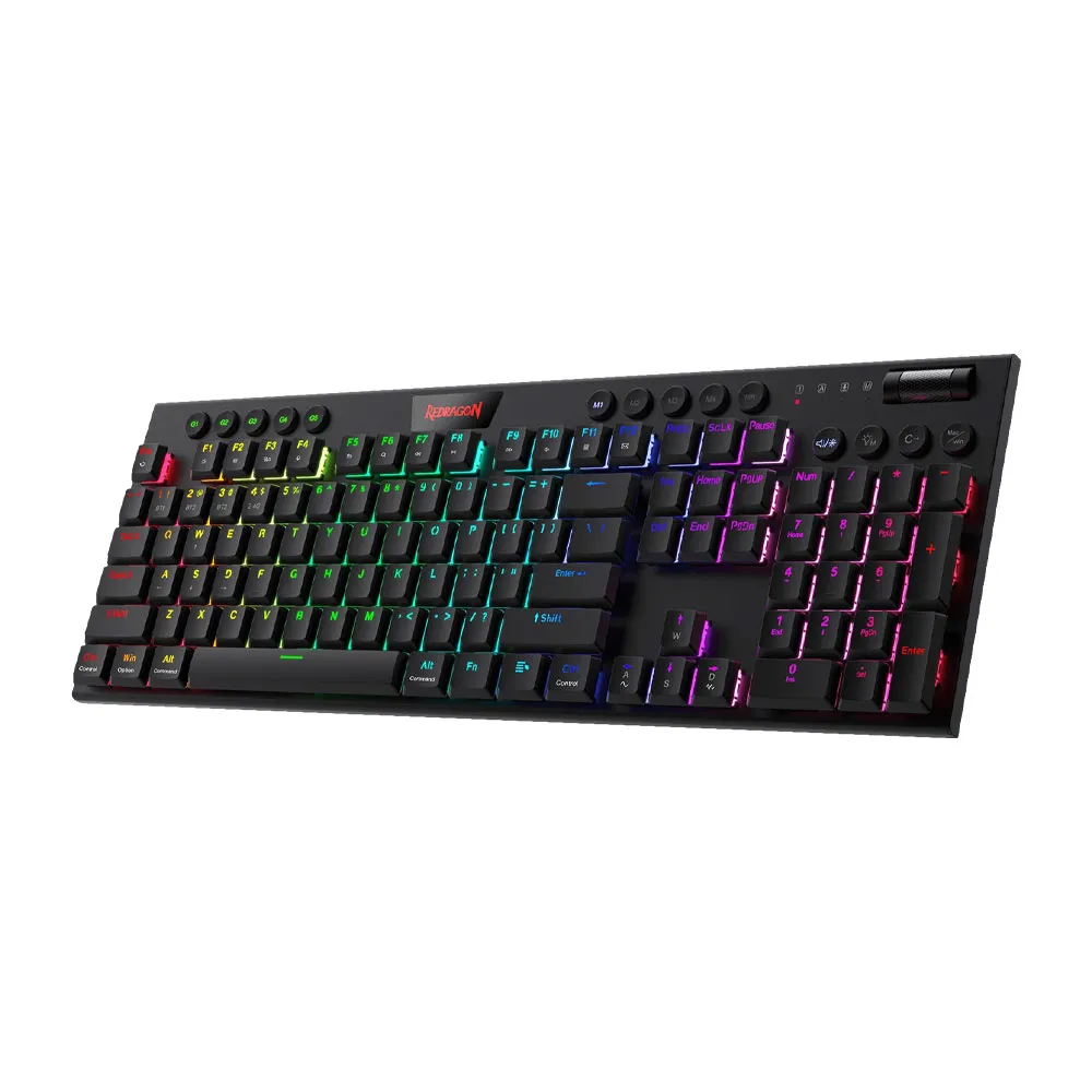 Redragon K618 Horus Ultra-slim Wireless RGB Mechanical Gaming Keyboard, w/No-Lag Cordless Connection, Dedicated Media Control & Linear Red Switch
