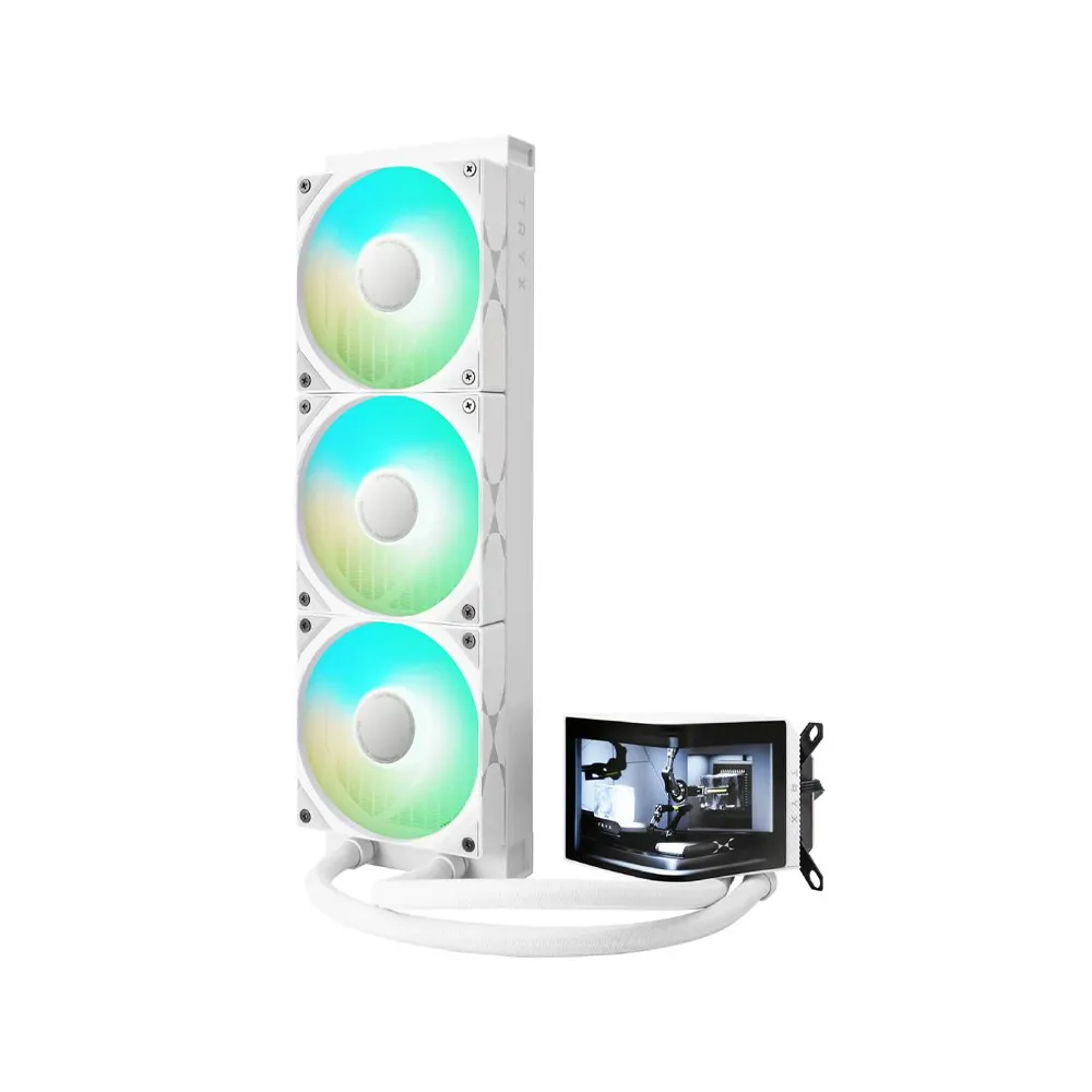 TRYX Panorama 360 ARGB 360mm AIO 6.5'' AMOLED L-Shaped Screen 3D Anamorphic Effect Display Customizable AIO Cooler 360mm - White