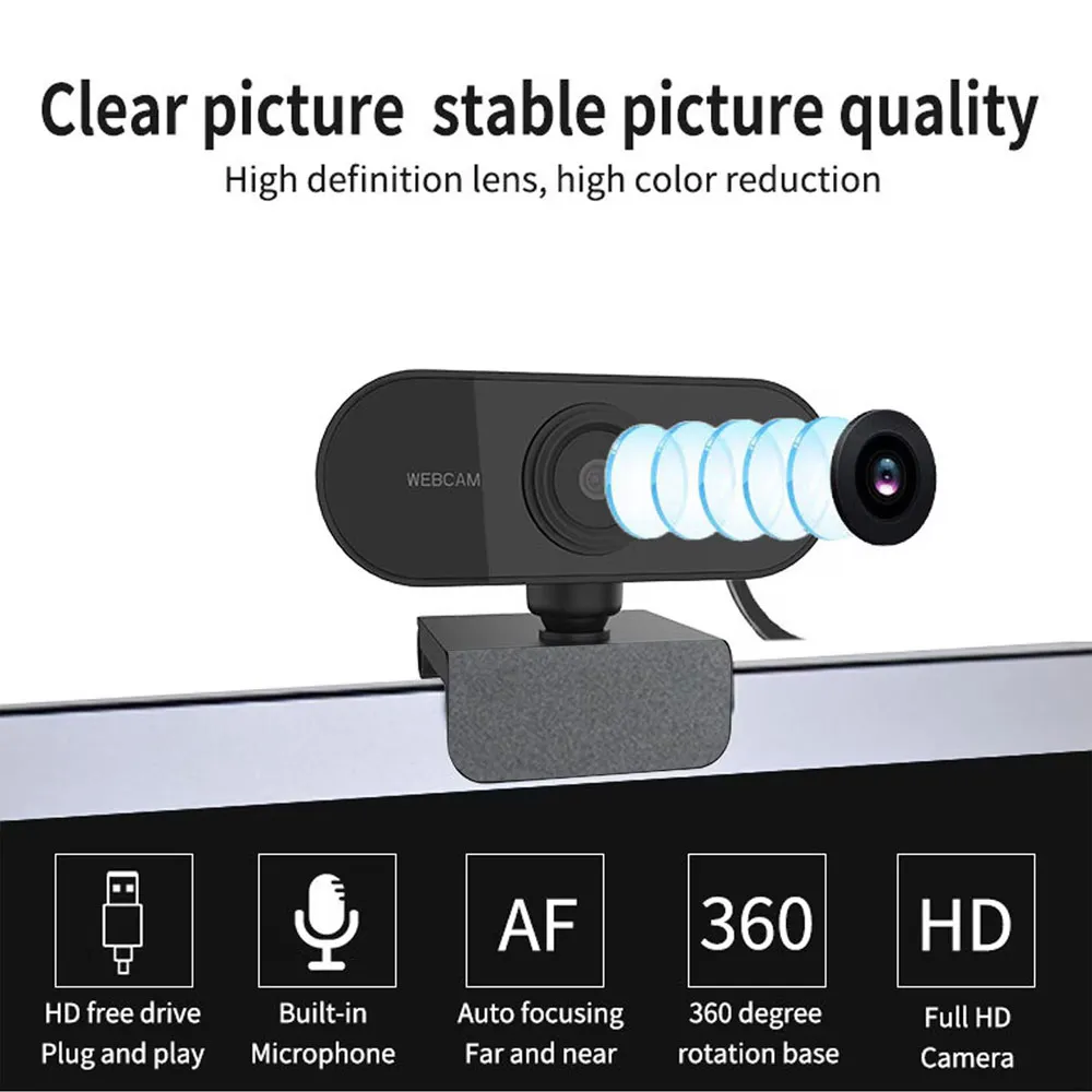 Webcam Full HD -2K A03 - 2K 30FPS - FHD 60FPS- Built-In Microphone Adjust focus Manual - Black