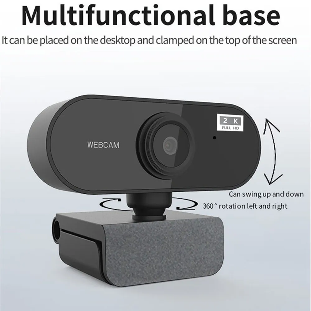 Webcam Full HD -2K A03 - 2K 30FPS - FHD 60FPS- Built-In Microphone Adjust focus Manual - Black