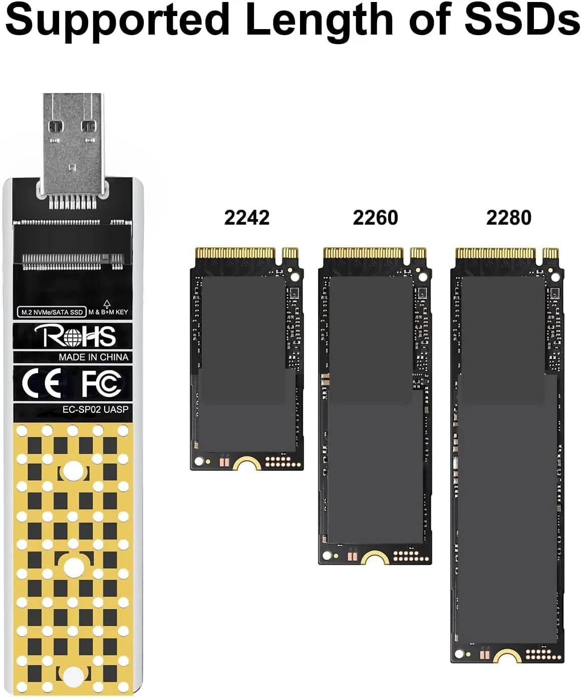 ANYOYO USB 3.2 Gen 2 10Gbps M.2 NVME/SATA SSD Enclosure with M-Key or M+B Key.