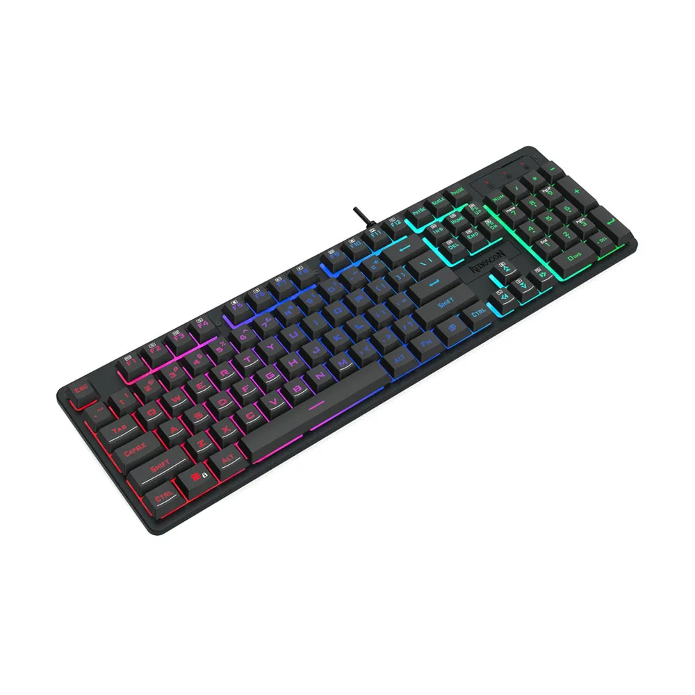Redragon Netherbane K521 Upgrade Rainbow LED Gaming Keyboard, 104 Keys Wired Mechanical Feeling Keyboard with Multimedia Keys, One-Touch Backlit, Anti-Ghosting - Black