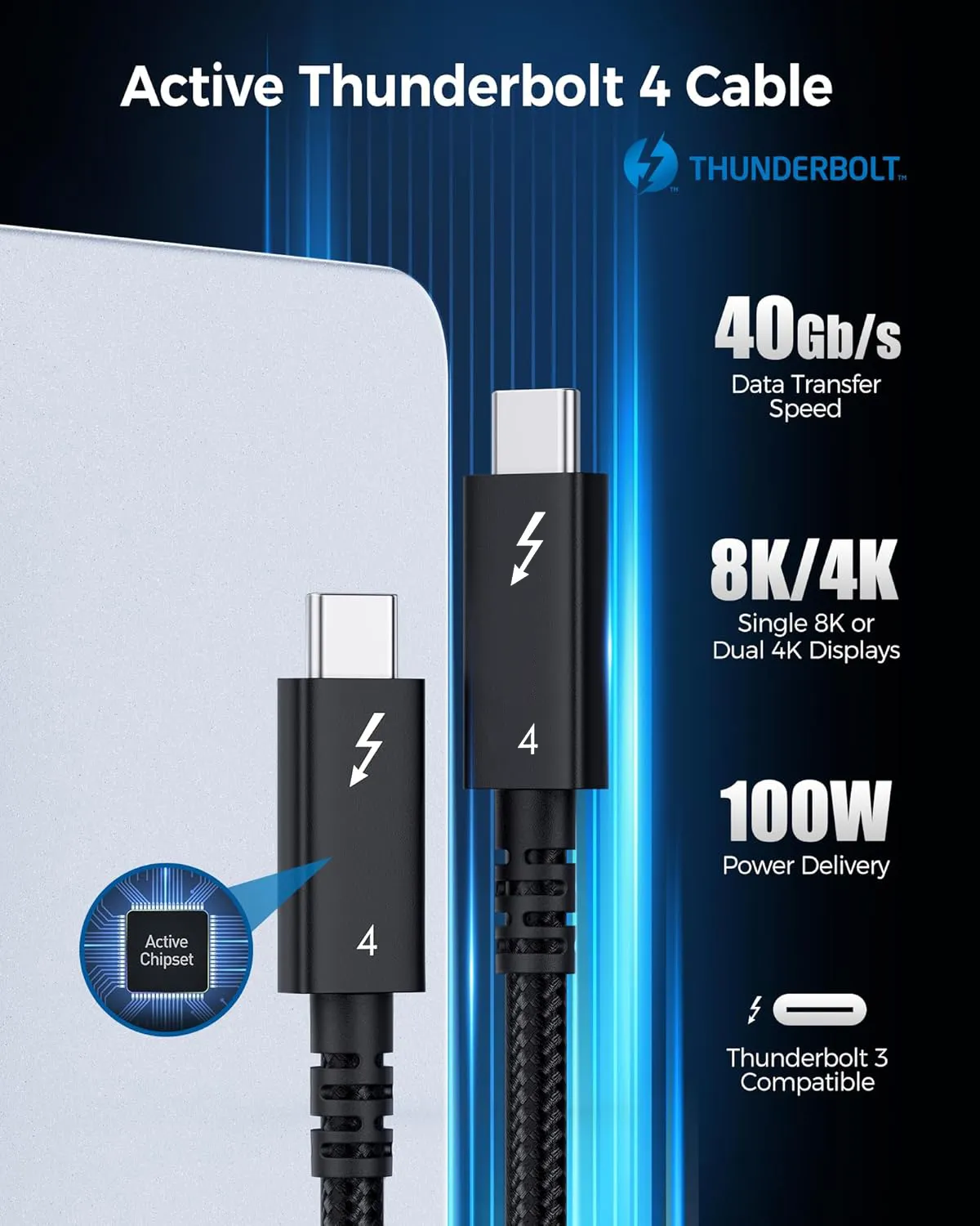 Braided 40Gbps Active Thunderbolt 4 Cable 2M