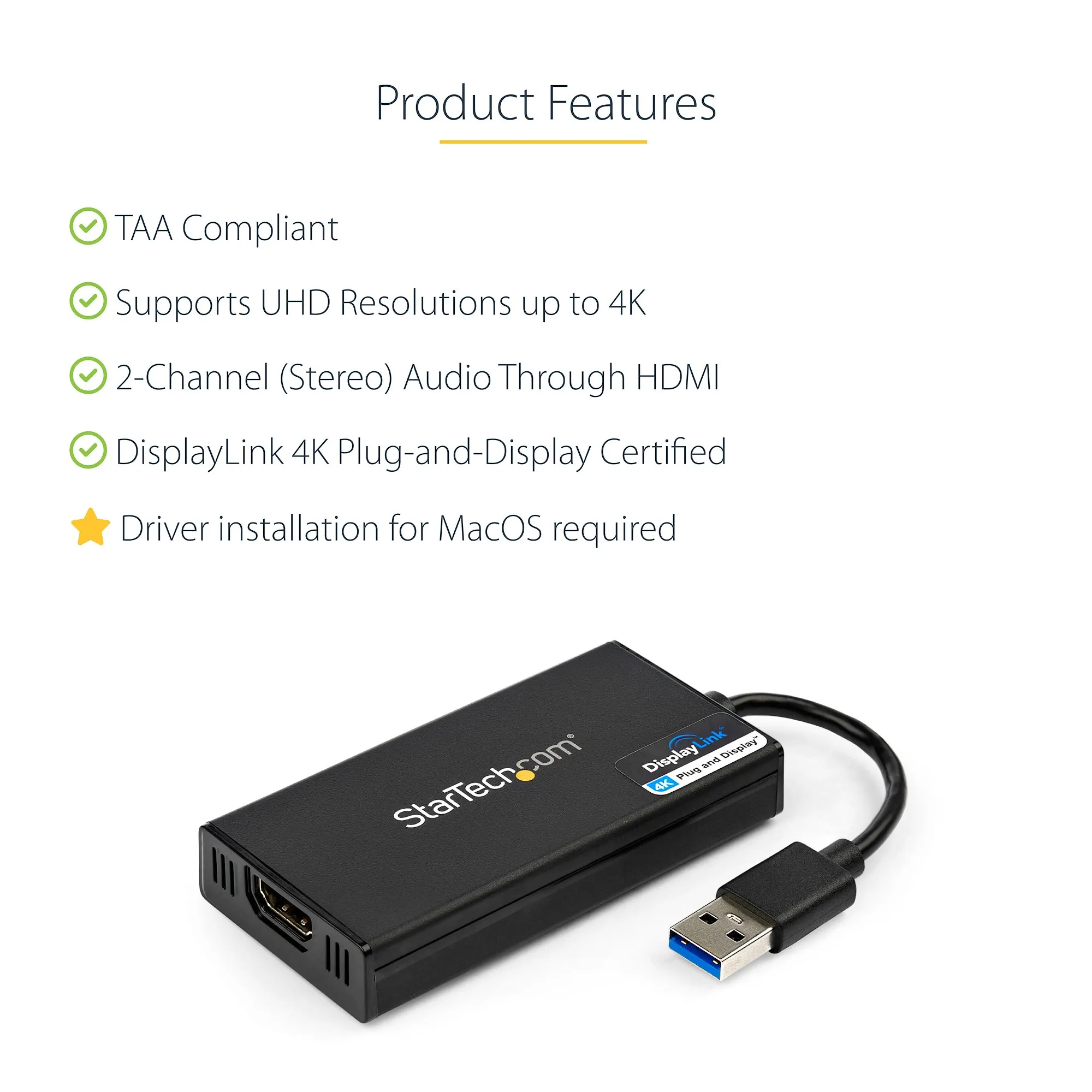 Startech.com USB 3.0 to HDMI Adapter, 4K 30Hz UHD, DisplayLink Certified