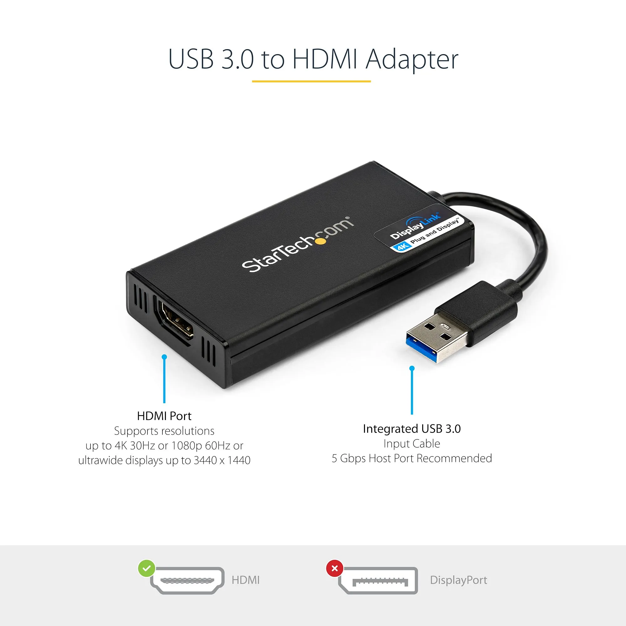Startech.com USB 3.0 to HDMI Adapter, 4K 30Hz UHD, DisplayLink Certified