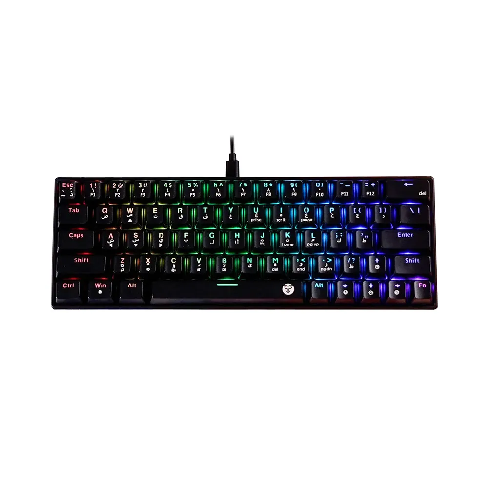 Fantech Atom63 MK859 RGB Mechanical Wired Gaming Keyboard 60% Form factor, 63 Keys, Red Switches, Anti-ghosting, Arabic/English - Black