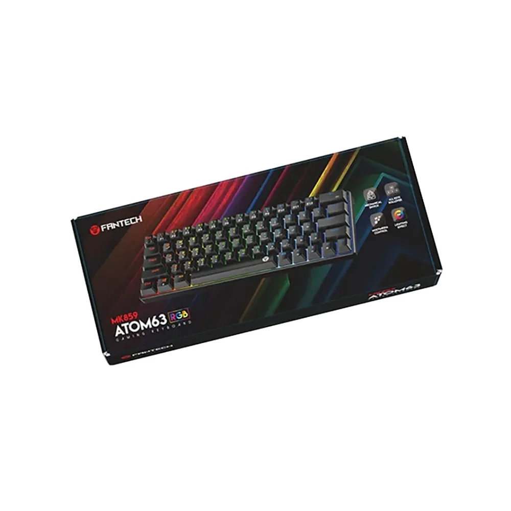 Fantech Atom63 MK859 RGB Mechanical Wired Gaming Keyboard 60% Form factor, 63 Keys, Red Switches, Anti-ghosting, Arabic/English - Black