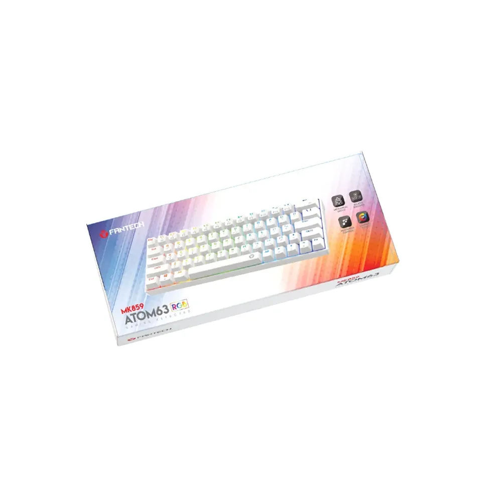 Fantech Atom63 MK859 RGB Mechanical Wired Gaming Keyboard 60% Form factor, 63 Keys, Red Switches, Anti-ghosting, Arabic/English  - White