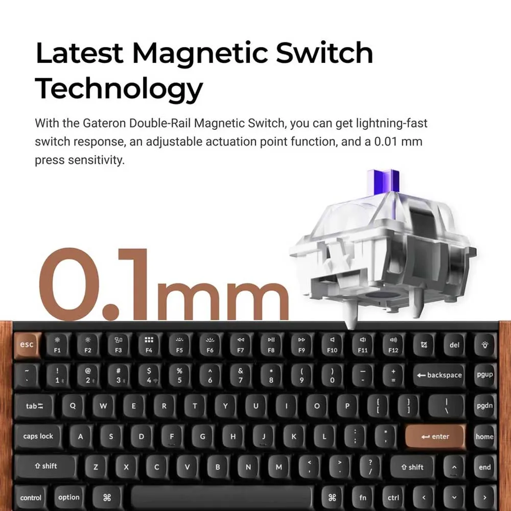 Keychron K2 HE QMK Wireless Gaming Custom Mechanical Keyboard, 2.4 GHz/Bluetooth/Wired 75% Layout Hot-Swappable Programmable RGB Backlit Gateron Magnetic Switches - Black