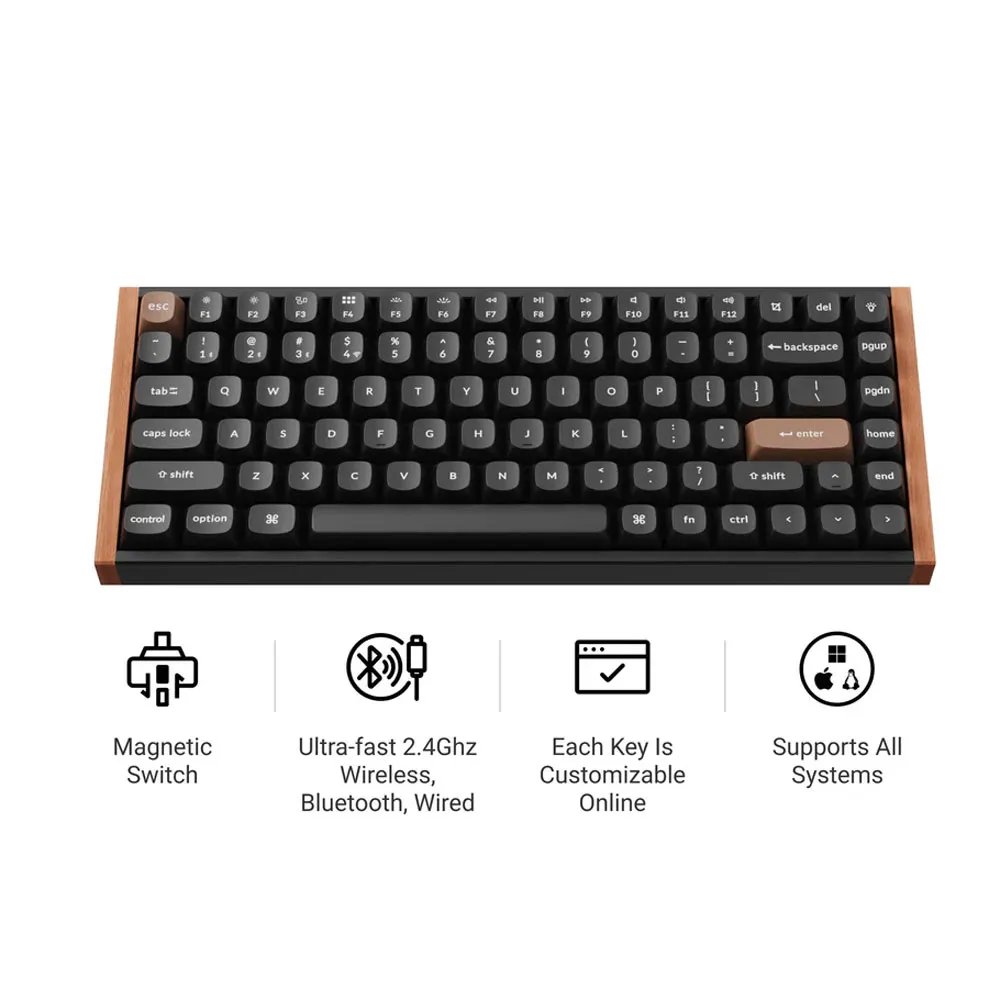 Keychron K2 HE QMK Wireless Gaming Custom Mechanical Keyboard, 2.4 GHz/Bluetooth/Wired 75% Layout Hot-Swappable Programmable RGB Backlit Gateron Magnetic Switches - Black