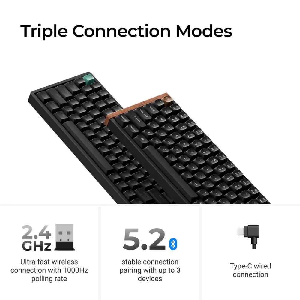 Keychron K2 HE QMK Wireless Gaming Custom Mechanical Keyboard, 2.4 GHz/Bluetooth/Wired 75% Layout Hot-Swappable Programmable RGB Backlit Gateron Magnetic Switches - Black
