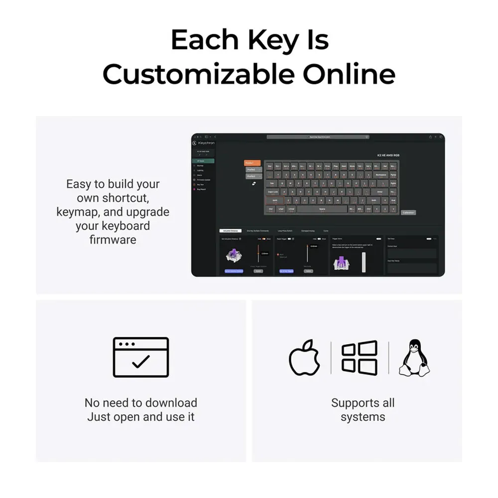 Keychron K2 HE QMK Wireless Gaming Custom Mechanical Keyboard, 2.4 GHz/Bluetooth/Wired 75% Layout Hot-Swappable Programmable RGB Backlit Gateron Magnetic Switches - Black