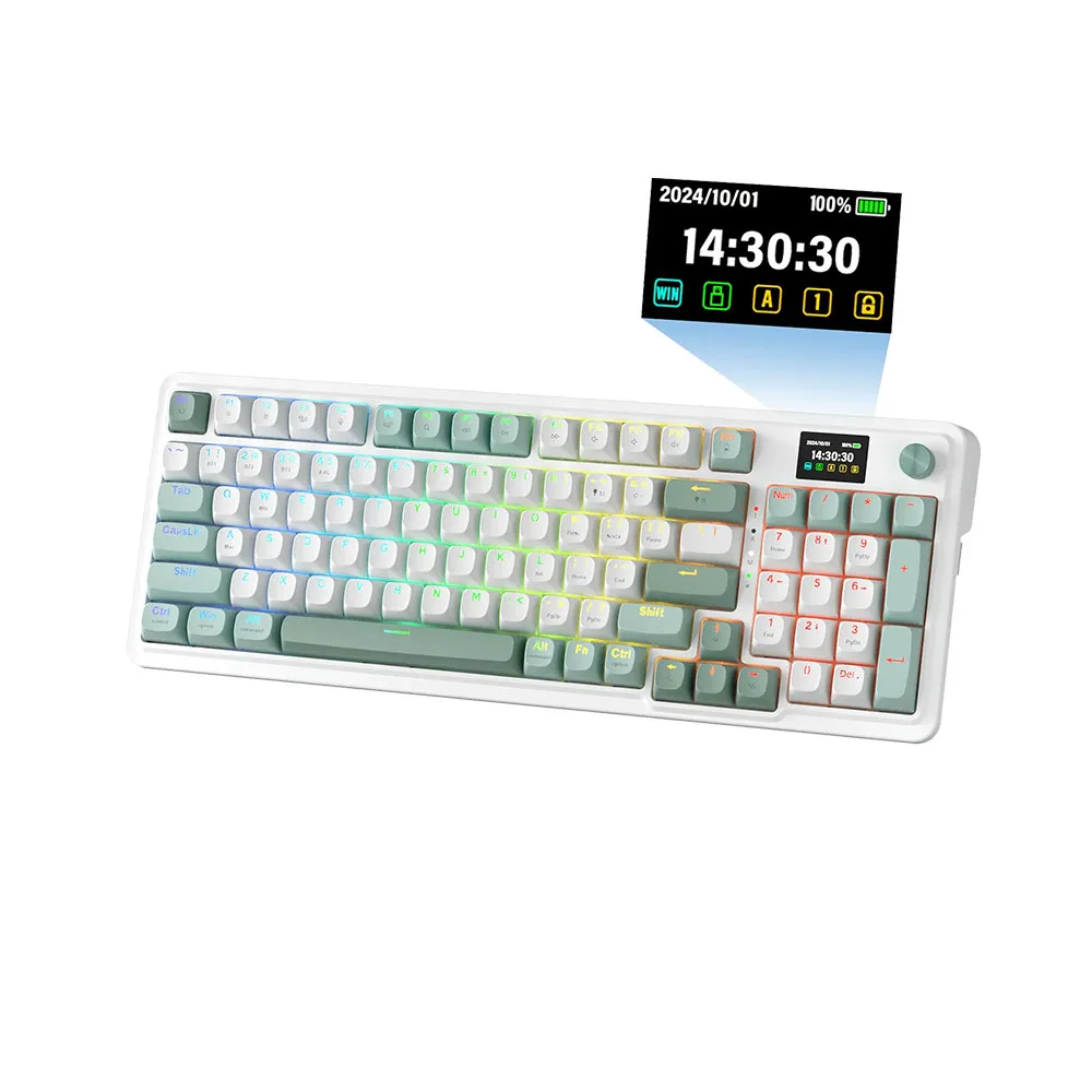 Redragon Galatin Pro K719WG-RGB-Pro - Tri Mode - Mont mambo Switch - LCD - green/white
