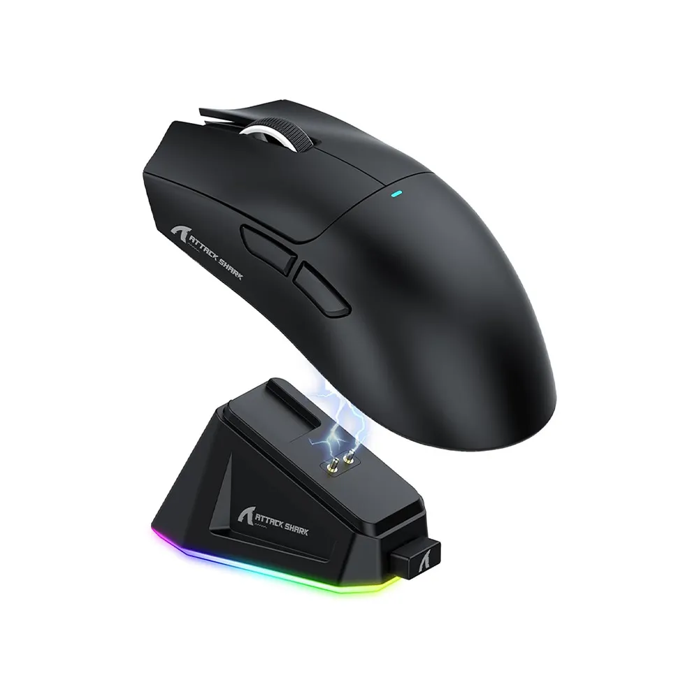 Attack Shark X11 59g Superlight Wireless Gaming Mouse with Grip Tape, RGB Charging Dock, BT/2.4G Wireless/Wired, 22000 DPI, 5 Programmable Buttons - Black