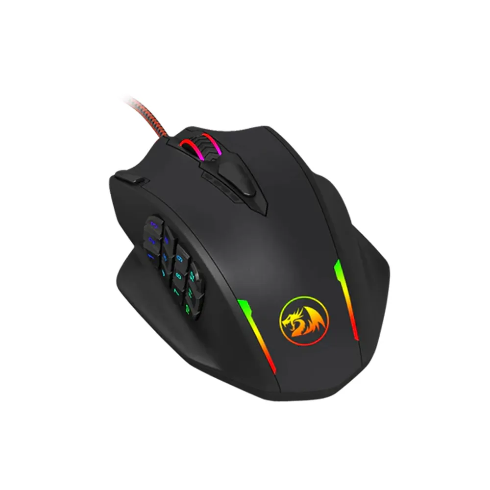 Redragon M908 IMPACT MMO Gaming Mouse up to 12,400 DPI, 18 Programmable Buttons, 12 Side Buttons, 16.8 Million Customizing LED Color Option - Black