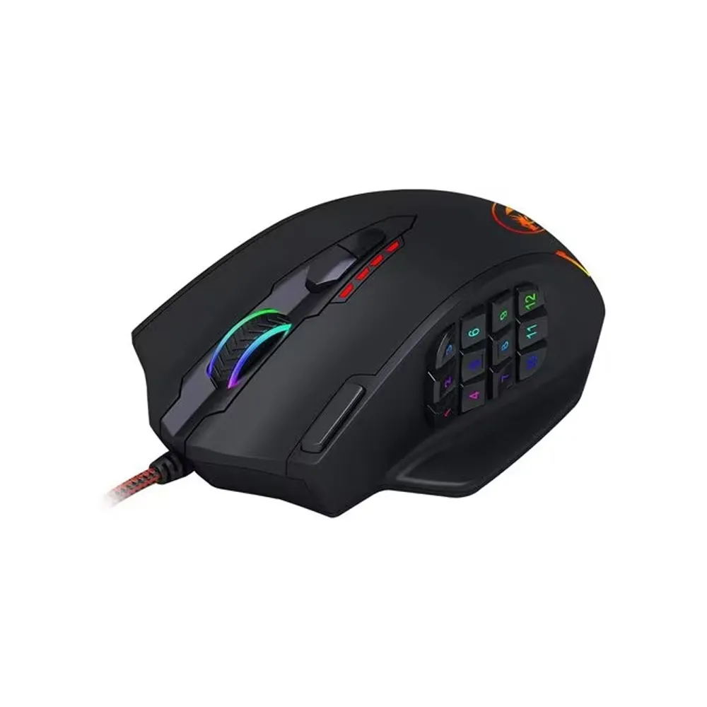 Redragon M908 IMPACT MMO Gaming Mouse up to 12,400 DPI, 18 Programmable Buttons, 12 Side Buttons, 16.8 Million Customizing LED Color Option - Black