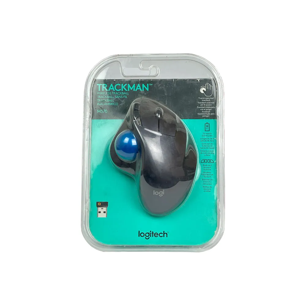 Logitech M570 Wireless Trackball Mouse, Ergonomic Design with Sculpted Right-Hand Shape, USB Unifying Receiver - Dark Gray - OPEN BOX