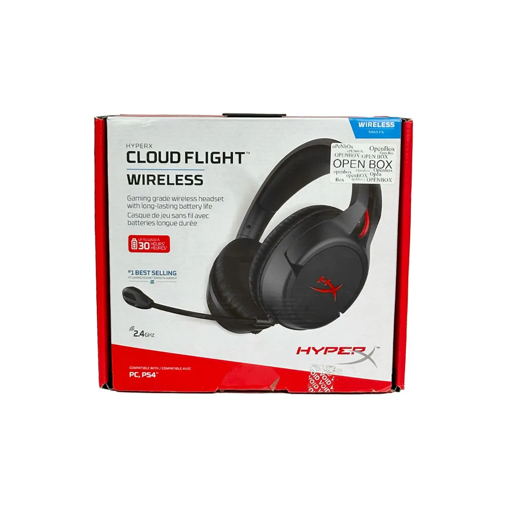 HyperX Cloud Flight - Wireless Gaming Headset, up to 30 Hours Battery, Detachable Noise Cancelling Microphone, Red LED Light, Works with PC, PS4 & PS5 - Open Box