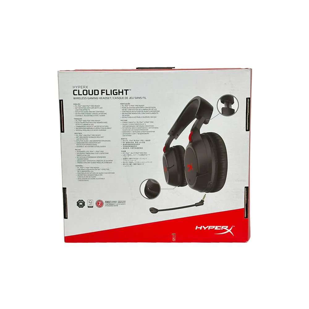 HyperX Cloud Flight - Wireless Gaming Headset, up to 30 Hours Battery, Detachable Noise Cancelling Microphone, Red LED Light, Works with PC, PS4 & PS5 - Open Box