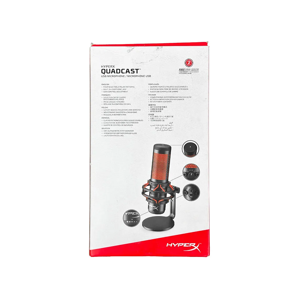 HyperX QuadCast - USB Condenser Gaming Microphone, for PC, PS4, PS5 and Mac, Anti-Vibration Shock Mount, Red LED - OPEN BOX