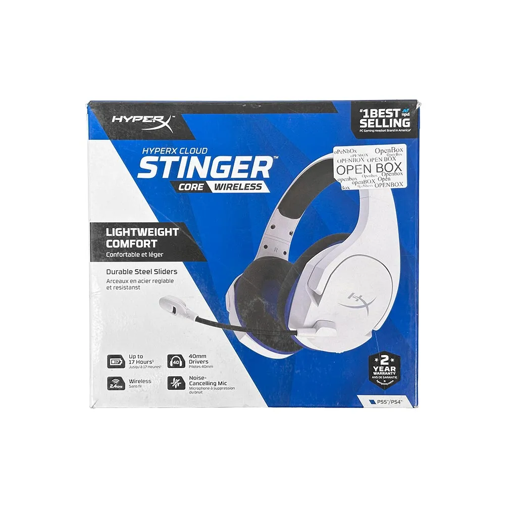 HyperX Cloud Stinger Core, Wireless Lightweight Gaming Headset,7.1 Surround, 17hr Battery, 2.4Ghz, Noise Cancelling Microphone, For PC, White - Open Box