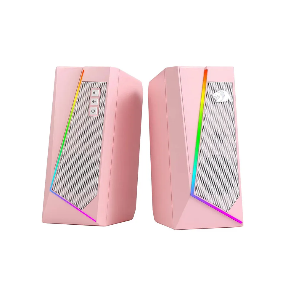 Redragon GS520 Anvil RGB Desktop Speakers, 2.0 Channel, 6 Colorful LED Modes, USB Powered w/ 3.5mm Cable - Pink