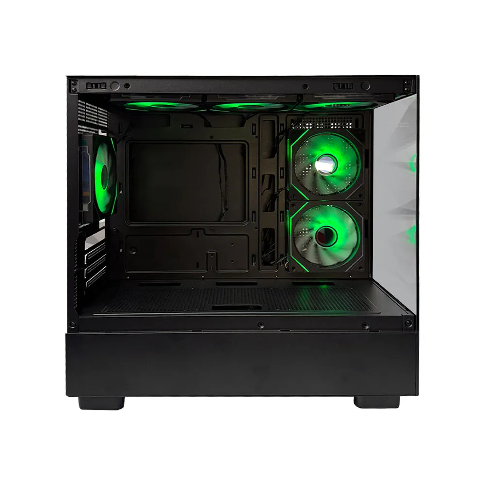 WJCOOLMAN Basalat PRO LC-XW PRO with 6 RGB Fans, Panoramic Side View Chassis ,SPCC+Tempered Glass. M-ATX/ITX , S/240/360 Top - Black