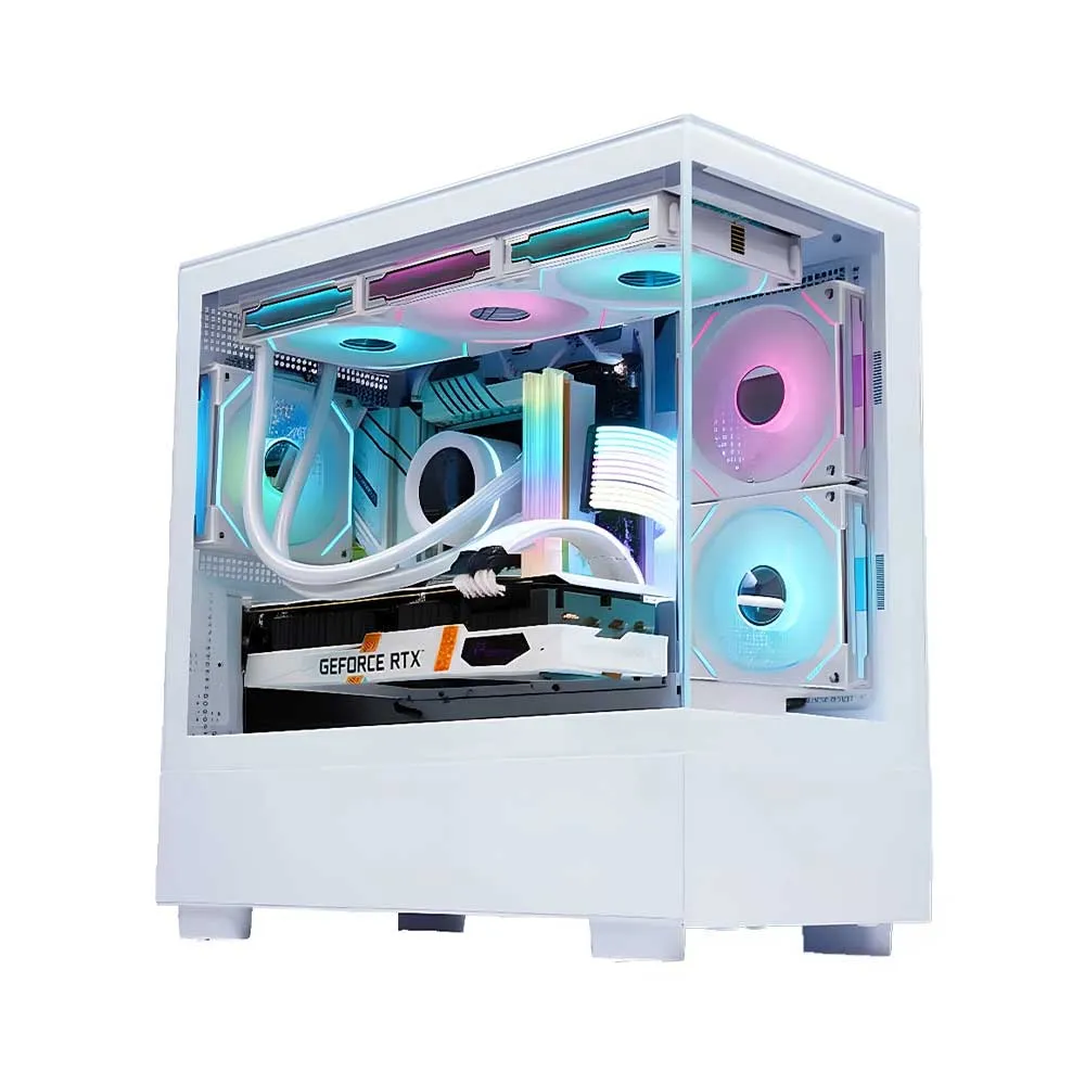 WJCOOLMAN Basalat PRO LC-XW PRO with 6 RGB Fans, Panoramic Side View Chassis ,SPCC+Tempered Glass. M-ATX/ITX , S/240/360 Top - White
