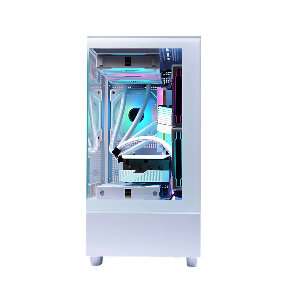 WJCOOLMAN Basalat PRO LC-XW PRO with 9 RGB Fans, Panoramic Side View Chassis ,SPCC+Tempered Glass. M-ATX/ITX , S/240/360 Top - White