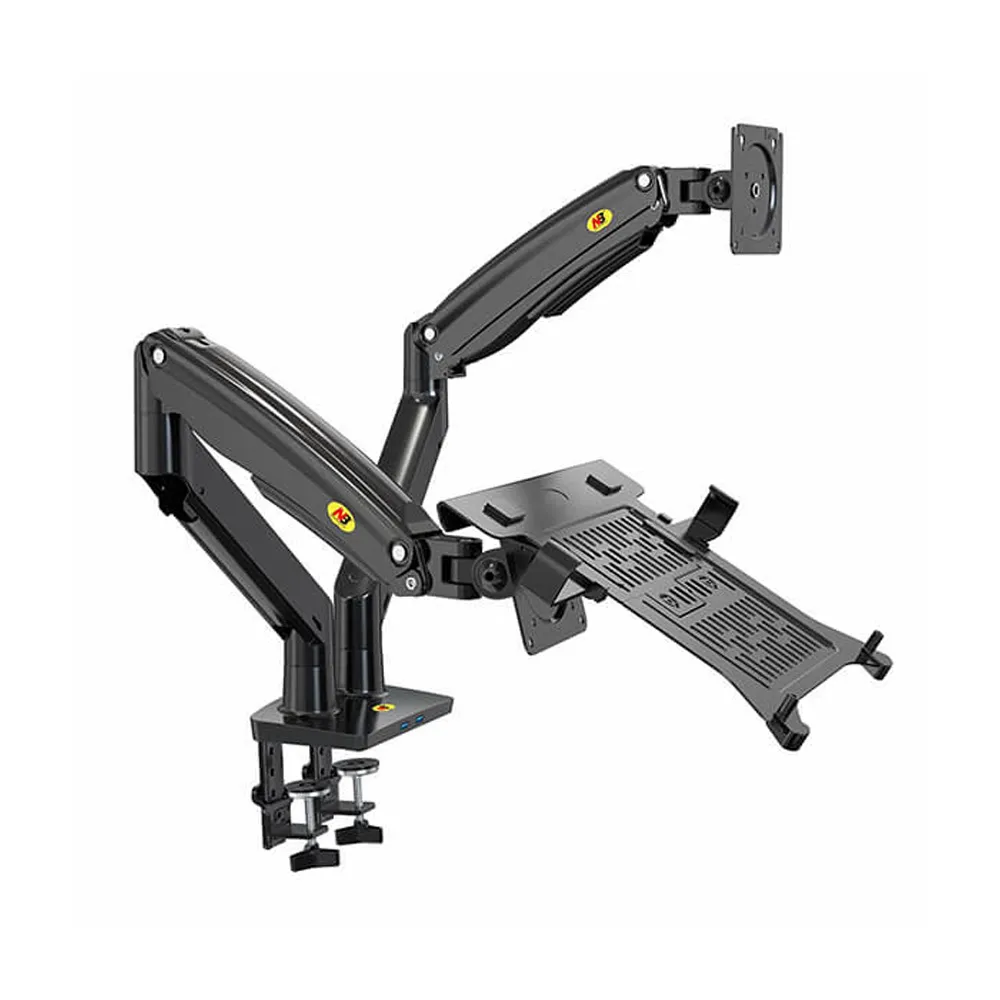 NB North Bayou F160-FP Laptop Mount with Adjustable Tray for 10-17”Notebook, Full Motion Arm with VESA Plate for 17-30”Monitor,Clamp-on Grommet Mounting