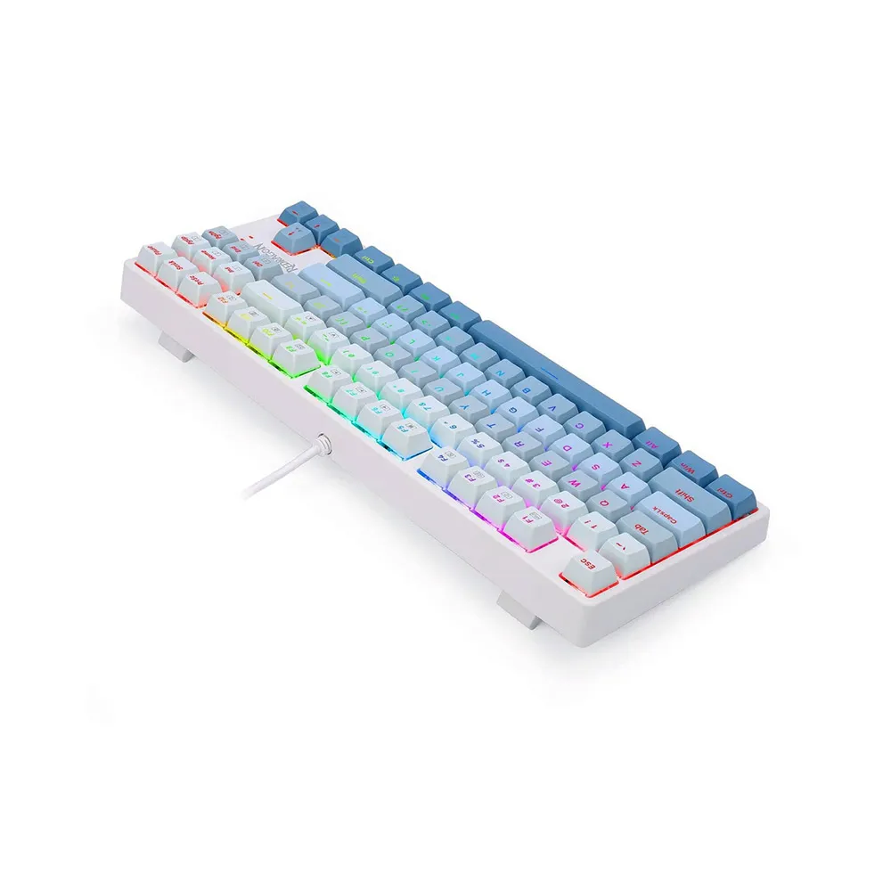 Redragon K645W-GB-RGB CASS USB Wired Mechanical Gaming Keyboard, Blue Switch, DIY LED Backlit, 87 Keys, Anti Ghosting, Detachable Type C - White