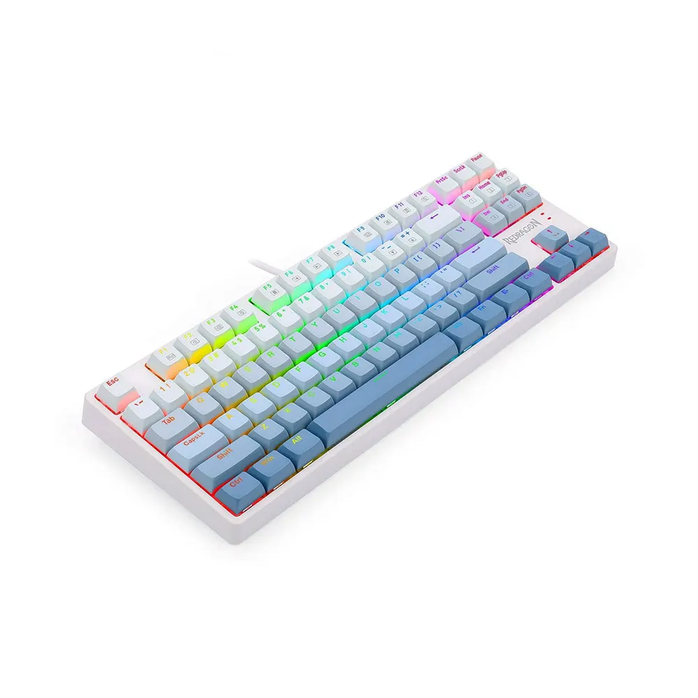 Redragon K645W-GB-RGB CASS USB Wired Mechanical Gaming Keyboard, Blue Switch, DIY LED Backlit, 87 Keys, Anti Ghosting, Detachable Type C - White