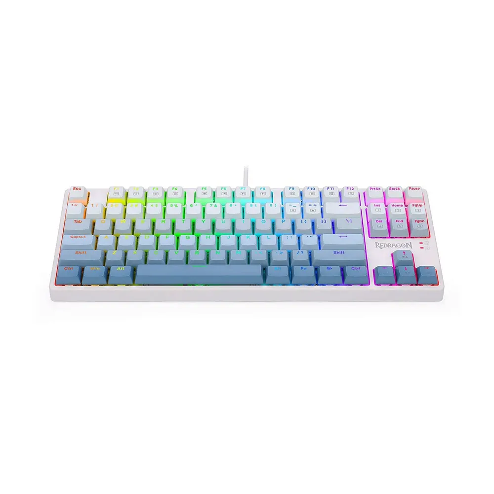 Redragon K645W-GB-RGB CASS USB Wired Mechanical Gaming Keyboard, Blue Switch, DIY LED Backlit, 87 Keys, Anti Ghosting, Detachable Type C - White