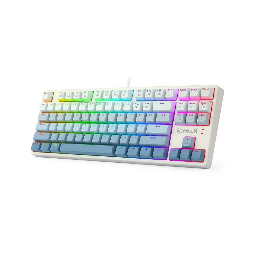 Redragon K645W-GB-RGB CASS USB Wired Mechanical Gaming Keyboard, Blue Switch, DIY LED Backlit, 87 Keys, Anti Ghosting, Detachable Type C - White
