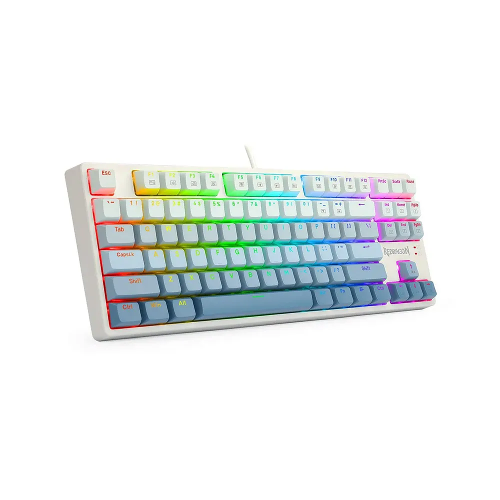 Redragon K645W-GB-RGB CASS USB Wired Mechanical Gaming Keyboard, Blue Switch, DIY LED Backlit, 87 Keys, Anti Ghosting, Detachable Type C - White