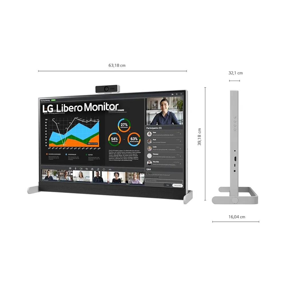 LG Libero Monitor 27BQ70QC-S, 27" 2K QHD(2560 x 1440), IPS, 75Hz, 5ms,16.7M Color, Detachable Full HD Webcam, Built-In Speakers & USB C - Silver