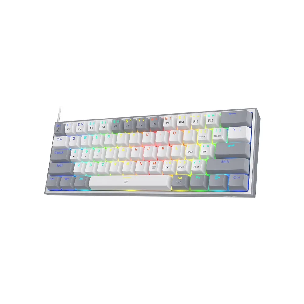 Redragon K617 Fizz 60% Wired RGB Mechanical Gaming Keyboard, 61 Keys Hot-Swap Compact, White and Grey Keycaps, Linear Red Switch