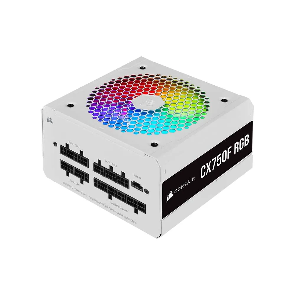 Corsair CX750F RGB, 750 Watt, 80 PLUS Bronze, Fully Modular RGB Low Noise Power Supply - White