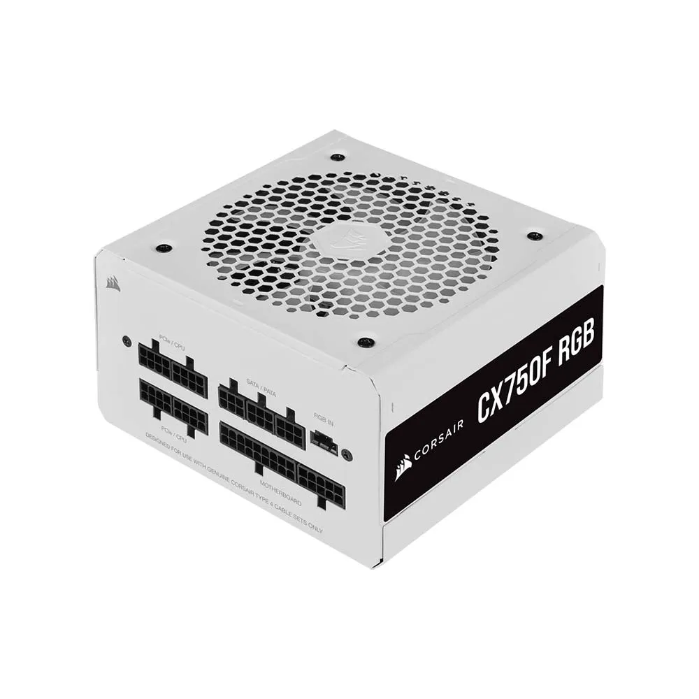 Corsair CX750F RGB, 750 Watt, 80 PLUS Bronze, Fully Modular RGB Low Noise Power Supply - White
